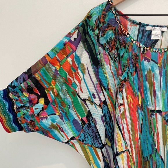 Y2K Elysse 26 Micro Pleat Abstract Blouse Shirt‎ Womens Large L Colorful Dolman - Picture 3 of 10